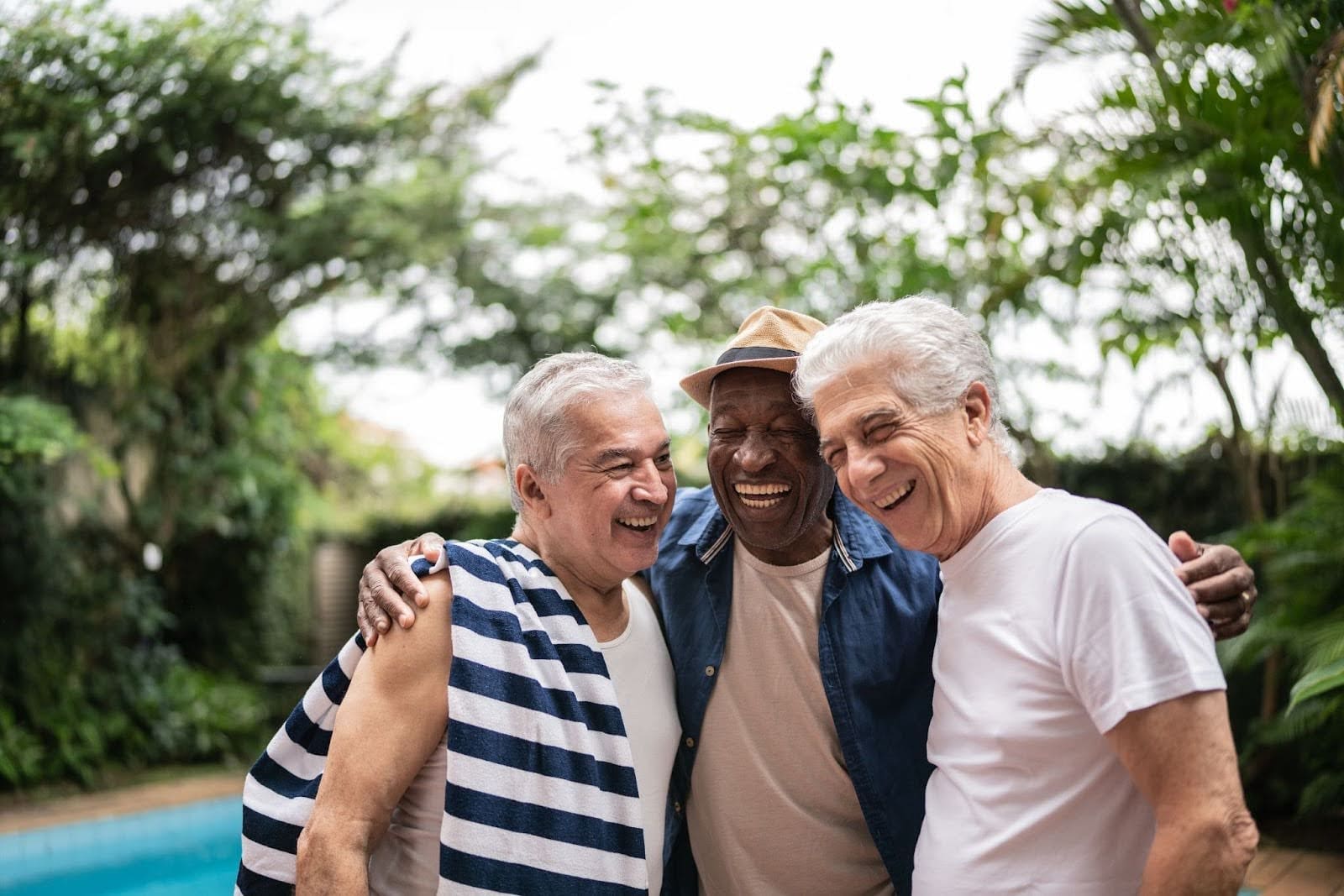 Three senior men enjoying the outdoors together
