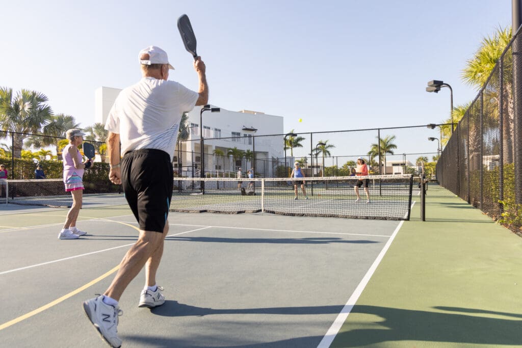 Amavida seniors playing pickleball